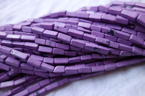 Turquoise Cube Beads - 2 Strand, 14 Inch Length | 3x7mm to 3x8mm Natural Purple Lining Plain Design