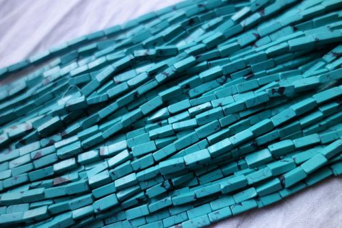 Turquoise 2 Strandx14 Inch Indian Greenturquoise Lining  3X5Mm To 3X9Mm Plain Cube Beads Single Strand 