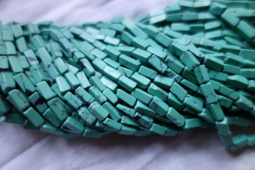 Natural 2 Strandx14 Inch Indian Turquoise Green Lining  3X5Mm To 3X9Mm Plain Cube Beads Single Strand 