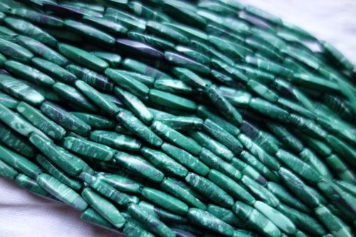 Turquoise 2 Strandx14 Inch Indian Malachite  4X14Mm To 4X13Mm  Plain Twisted Beads  