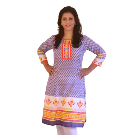 Kurtis - Cotton, 42 Inches, Purple | Hand Embroidery, Comfortable Fabric, Round Neck, 3/4 Sleeves, Perfect Fit