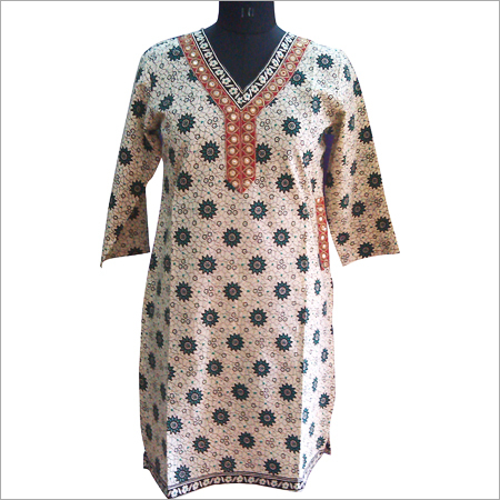 Kurtis - Cotton 42 Inches Beige | Floral Embroidery Elegant Design Comfortable Fabric Perfect Fit 3/4 Sleeves
