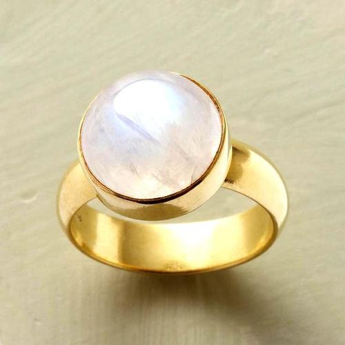 Rainbow moonstone Gemstone Ring-  Vermeil Gold