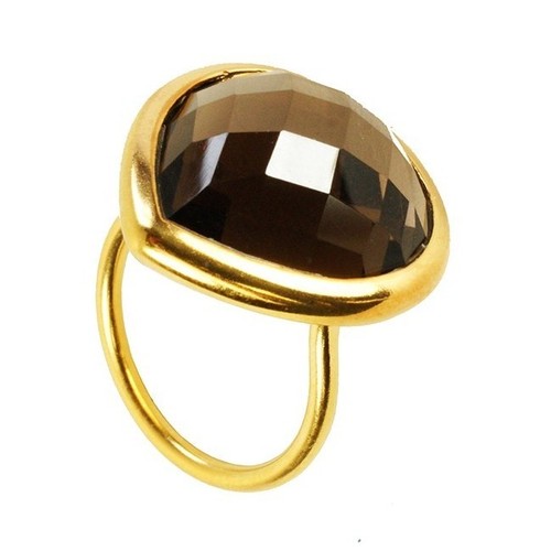 Smoky Topaz Gemstone Ring - Vermeil Gold, Size 7-9 | Elegant Design, Bezel Setting, Polished Finish