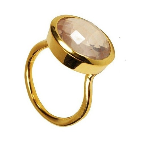 Aqua Chalcedony Gemstone Ring- Vermeil Gold