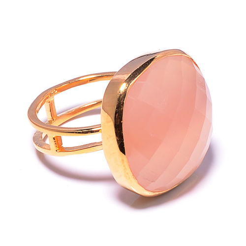 Peach Chalcedony Gemstone Ring- vermeil gold Matte finish