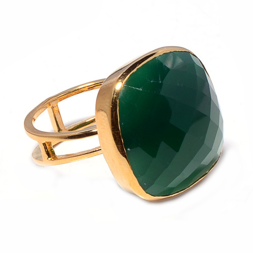 Green Onyx Gemstone Ring- vermeil Gold