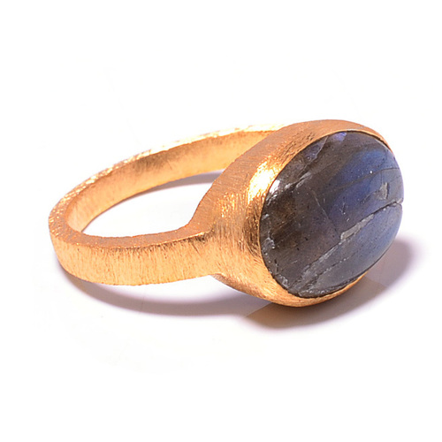 Labradorite Gemstone Ring - Vermeil Gold Matte Finish, Elegant Design, Money-Back Guarantee
