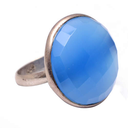 Blue Chalcedony Gemstone Ring- Vermeil Gold