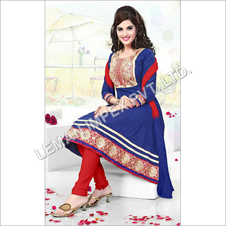 Casual Salwar Suit - Cotton, Multiple Sizes, Blue, 44 Inch Length | Embroidered, Stylish Look, Easy Wash, Comfortable Wear