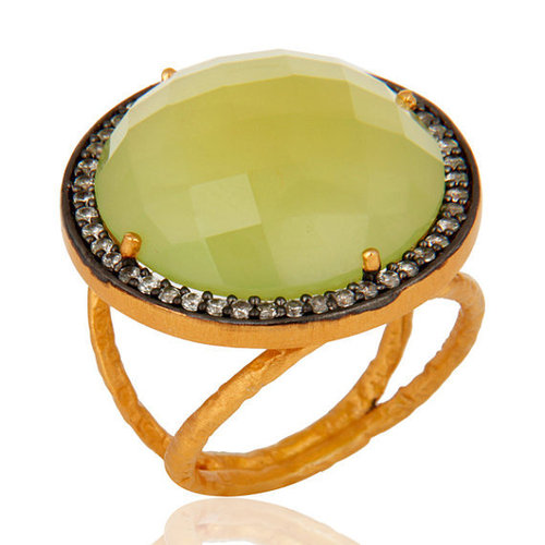 Yellow Chalcedony Gemstone Ring- Vermeil Ring
