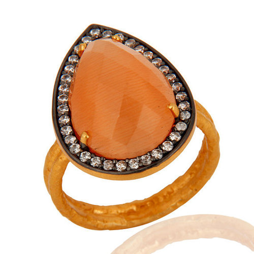 Aqua Chalcedony (cubic zirconiya) Gemstone Ring-  Vermeil Gold