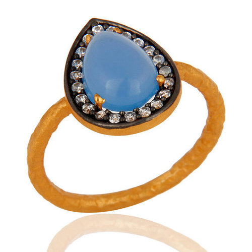 Blue Chalcedony (cubic zirconiya) Gemstone Ring- Vermeil Gold