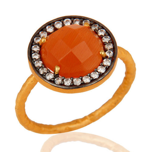 Carnelian (cubic zirconiya) Gemstone Ring- Vermeil Gold