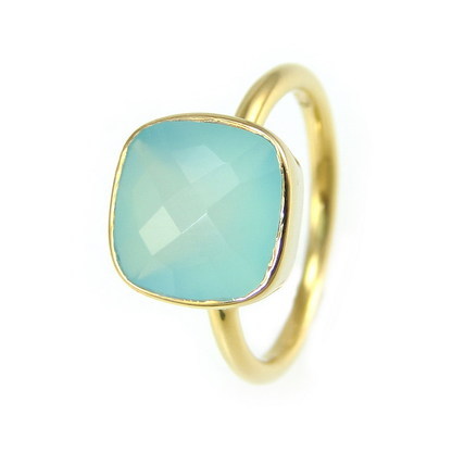 Aqua Chalcedony Gemstone Ring-  Vermeil Gold