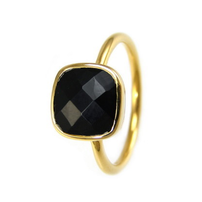 Black Onyx Gemstone Ring- Vermeil Gold