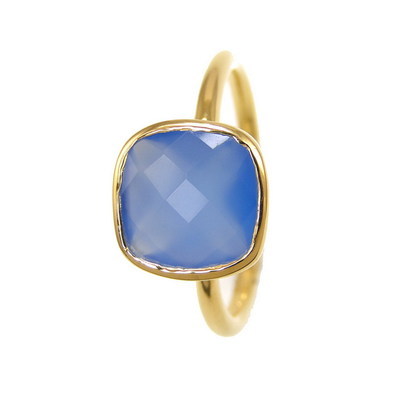 Blue Chalcedony Gemstone Ring- Vermeil Gold