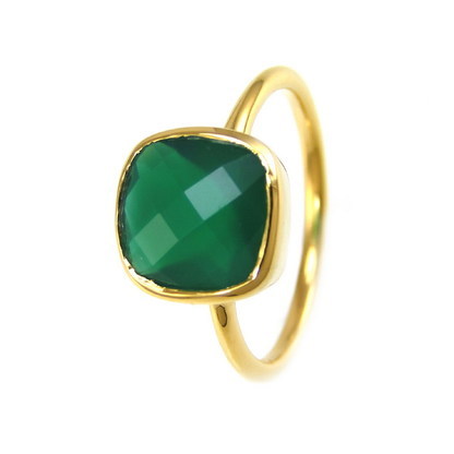 Green Onyx Gemstone Ring- vermeil Gold
