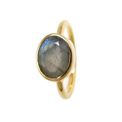 Labradorite Gemstone Ring - 14x8 mm Vermeil Gold, Bezel Setting, Elegant Design