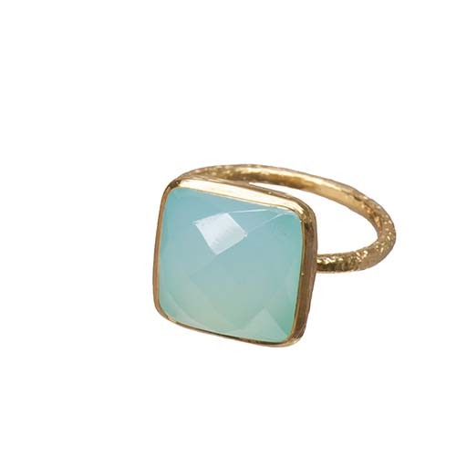 Blue Chalcedony Gemstone Ring - 18K Vermeil Gold, 8x8 mm Square Cut | Elegant Design, Variable Size