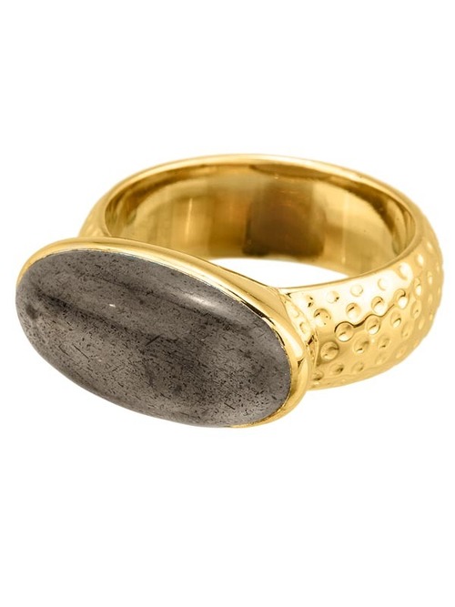 Labradorite Gemstone Ring - Vermeil Gold, Oval Hammered Finish | Elegant Design, Variable Size