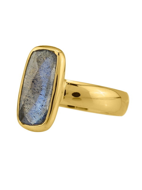 Labradorite Gemstone Ring - 18K Vermeil Gold, 10x5 mm Bezel Setting | Elegant Design, 14-Day Return