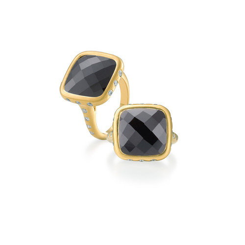 Black Onyx Gemstone Ring-  Vermeil Gold