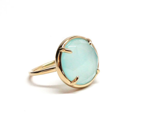 Aqua Chalcedony Gemstone Ring-  Vermeil Gold