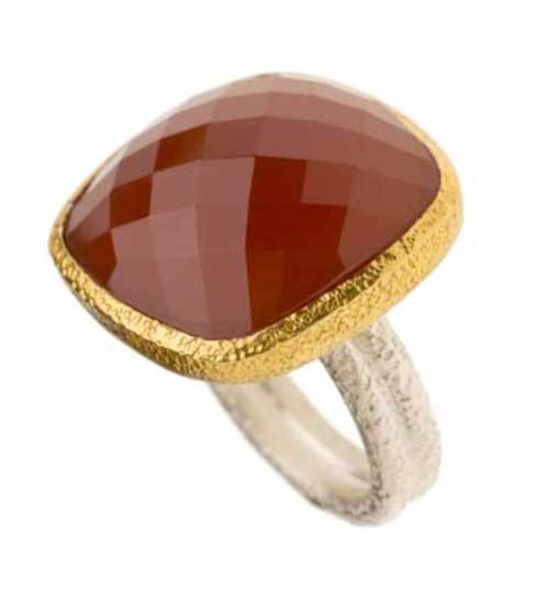 Red Onyx Gemstone Ring-  Vermeil Gold