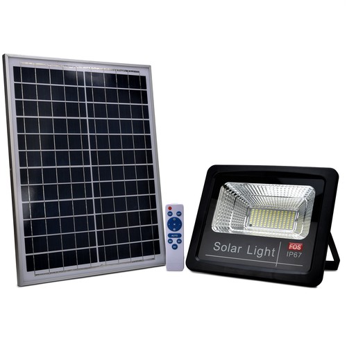 Black Fos Solar Led Flood Light 100W With Remote Control - Cool White 6500K (Ip 65 Water-Proof)