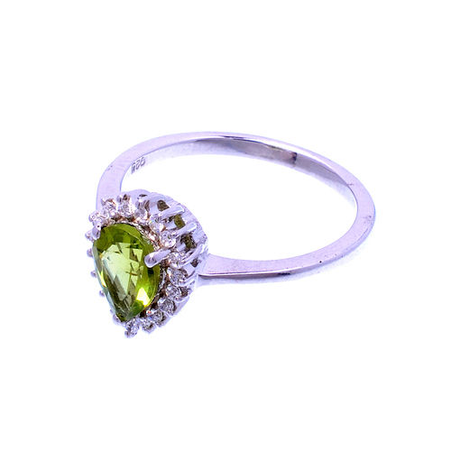 925 Sterling silver Peridot & Cubic zarconia gemstone ring