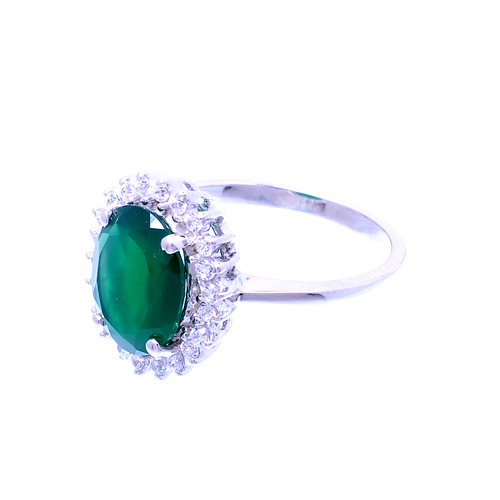 925 Sterling silver Green onyx & cubic zerconiya gemstone ring