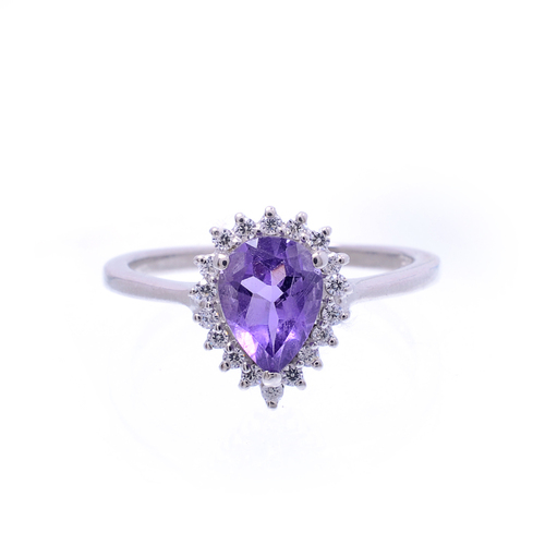 925 Sterling silver Amethyst & Cubic Zerconia gemstone ring