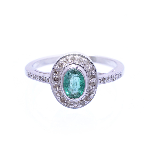925 Sterling silver Emerald & Diamond gemstone ring