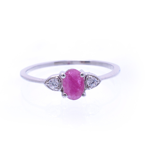 925 Sterling silver Ruby & diamond gemstone ring