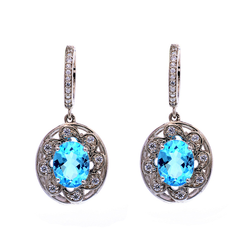 925 Sterling silver Blue Topaz & zircon gemstone Earring