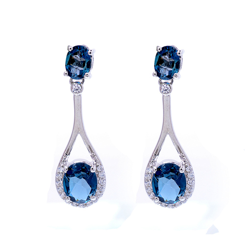 925 Sterling silver London Blue Topaz & zircon gemstone Earring