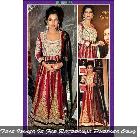 ib-555-58 - Cotton Silk Fabric with Embroidered Pattern, Breathable Red Material, Full Sleeves, Ideal for Rainy/Summer/Winter Seasons - Decorated with Laces