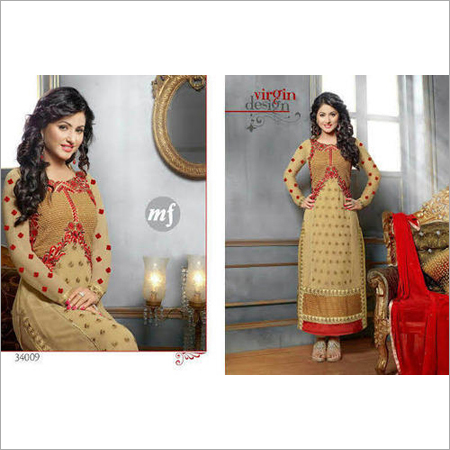 Heenari Salwar Kameez - Polyester Blend, XS-XL, Beige | Embroidery, Elegant Look, Colorfast, Smooth Texture