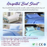Hospital Bed Sheet - Cotton/polyester Blend, 42x80 & 60x90 Inch, White & Blue | Ultra Soft, Anti-bacterial, Easy To Clean, Wrinkle-resistant