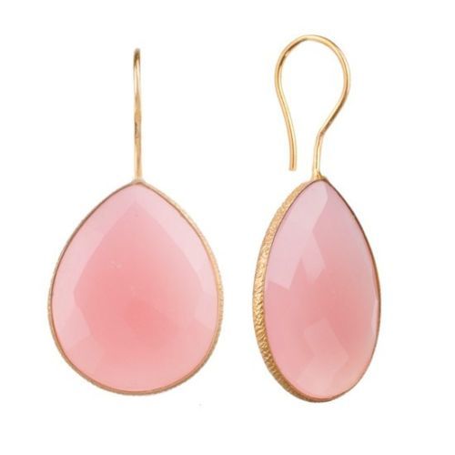 pink Chalcedony Gemstone Earring- Vermeil Gold
