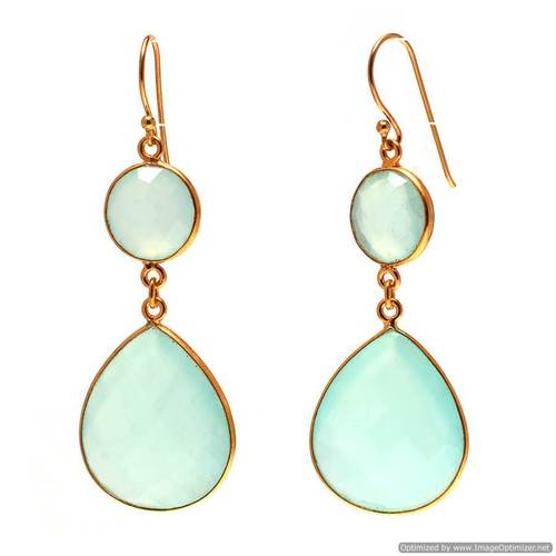 Aqua Chalcedony Gemstone earring- Vermeil Gold