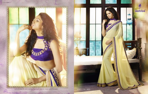 Designer Party Wear Saree - Georgette, 5.5 Meters, Cream | Embroidery, Elegant Design, Comfortable Fit