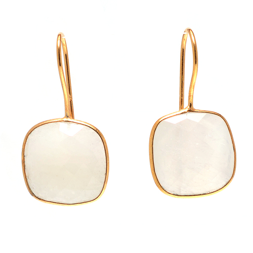 Rainbow Moonstone Gemstone Earring - 14K Vermeil Gold, 10x10mm Square Drop | Elegant Design, Gemstone Accents