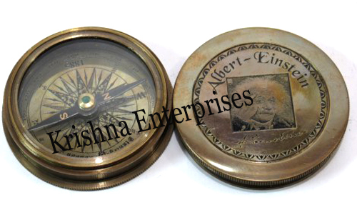 Antique Albert Compass - Brass, 2.5 Inch, Black Antique Finish | Handcrafted, Engraved "Albert-Einstein", Magnetic Needle