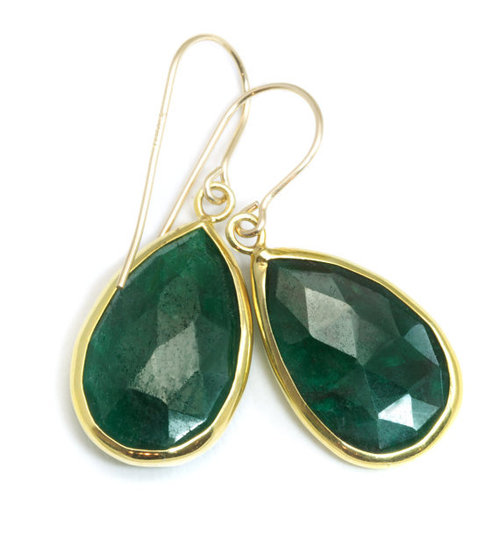 Dyed Emerald Gemstone Earring - 14K Vermeil Gold, Pear Cut, Hook Closure, Elegant Drop Design