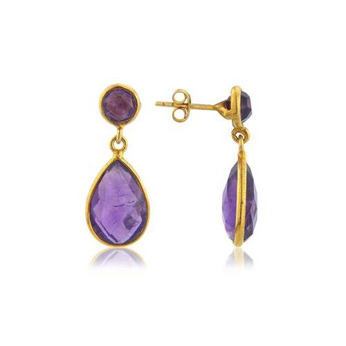Hydro Amethyst Gemstone Earring- Vermeil Gold