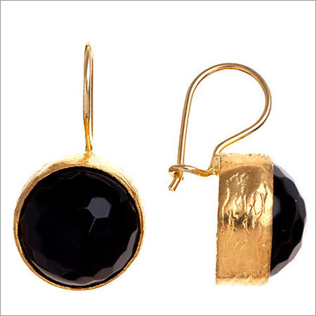 Black Onyx Gemstone Earring- Vermeil Gold