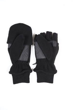 HAND GLOVES FLEECE HALF CUT WITH COVER BLACK