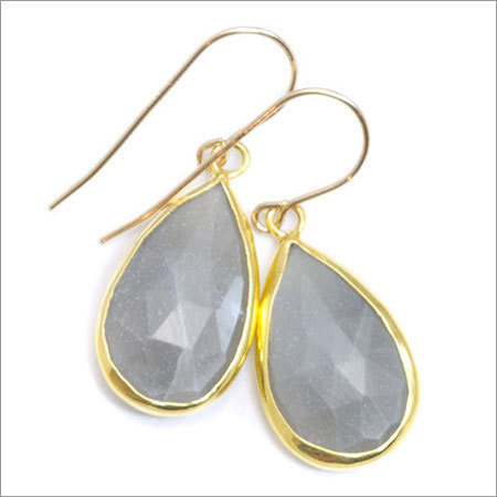 Gray chalcedony Gemstone earring- vermeil Gold